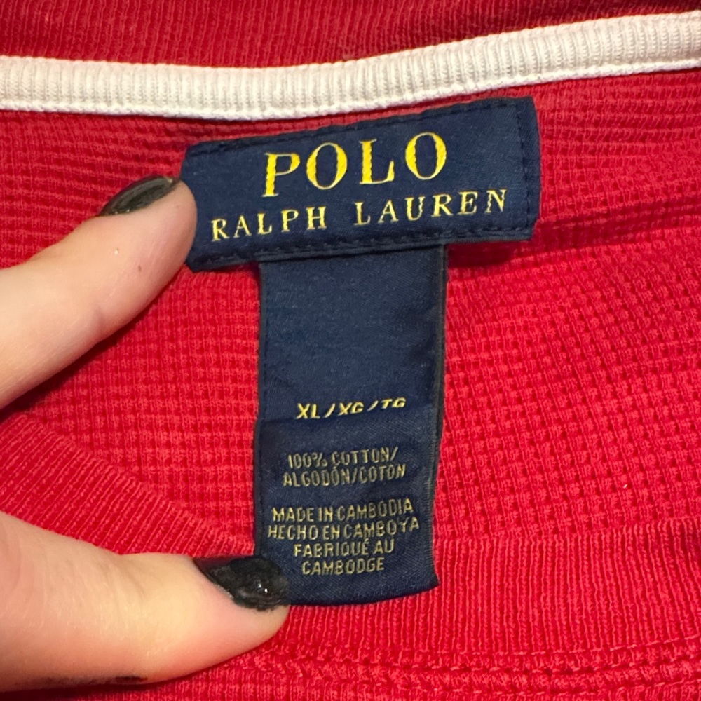 Polo by Ralph Lauren Men's Vibrant Red Long Sleeve Tee - Picture 3 of 10